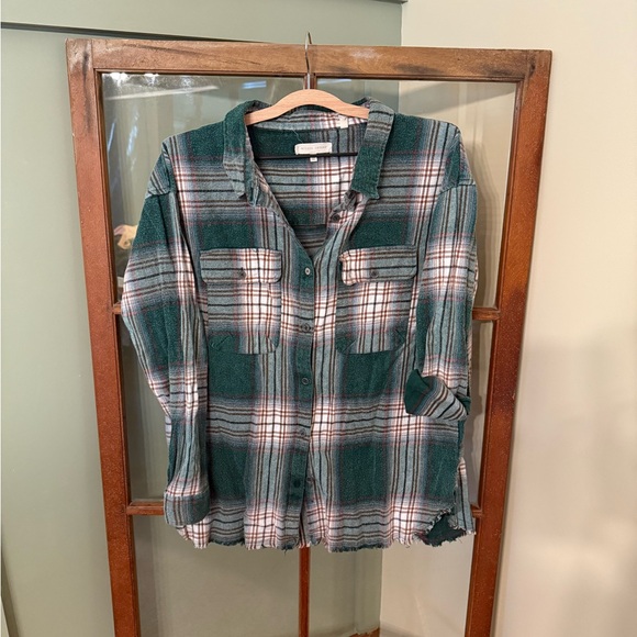 Gilded Intent Green and White Plaid Flannel - Picture 1 of 3